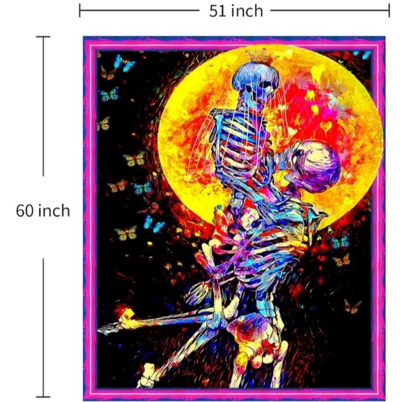 Black Light Skeleton Lovers Moonlight Skeletons Moon Wall Tapestry Blacklight - Picture 13 of 13